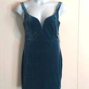 New Express Blue Velour velvet Stretchy mini Cocktail Dress 10 whimsigoth